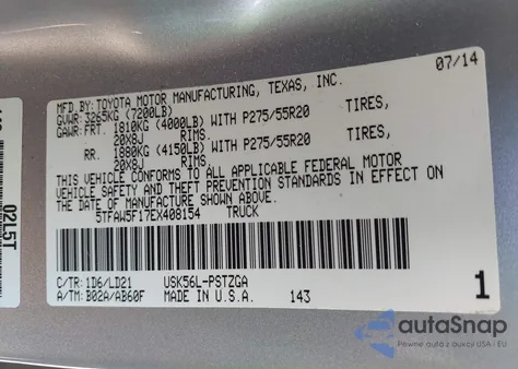 2014 Toyota Tundra 1794 5.7L V8 из США, поврежденный, VIN 5TFAW5F17EX408154